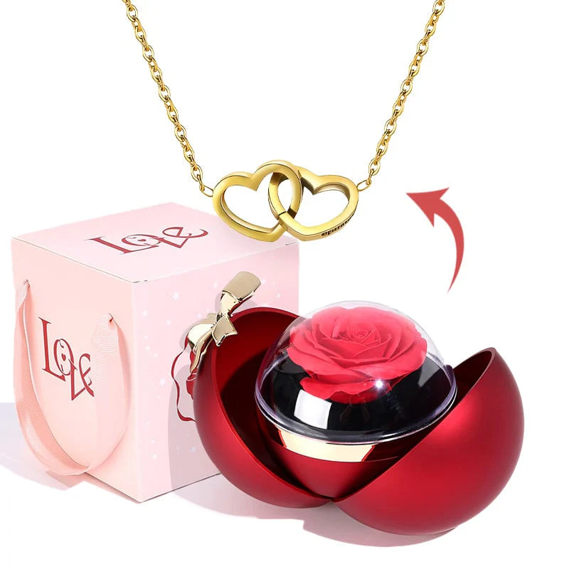 Eternal Rose Gift Box – Engraved Double Heart Necklace